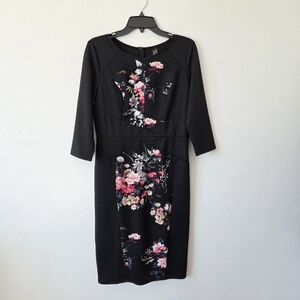 Vfshow Black Floral Sheath Dress Modest Office Career Workwear Professional L